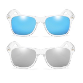 Long Keeper Polarised Sunglasses Unisex Transparent Vintage Sunglasses for Men and Women with UV Protection, Transparent blue and transparent silver