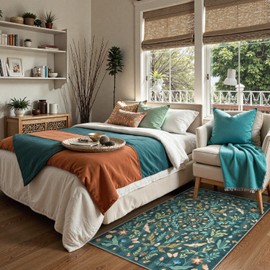 Lahome Insect Botanical 3x5 Washable Kitchen Rugs for Entryway, Soft Green Bedroom Rug, Boho Floral Non Slip Indoor Throw Carpet for Bathroom Laundry Living Room(Dark Green,3x5)