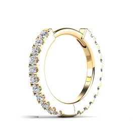 ANYGOLDS 14K Solid Gold 0.04ctw - 0.20ctw Round Diamond Hoop Earring Cartilage Daith Helix Tragus Conch Rook Snug Hoop Piercing (Yellow Gold / 7mm / Full / 0.08ctw / Single)
