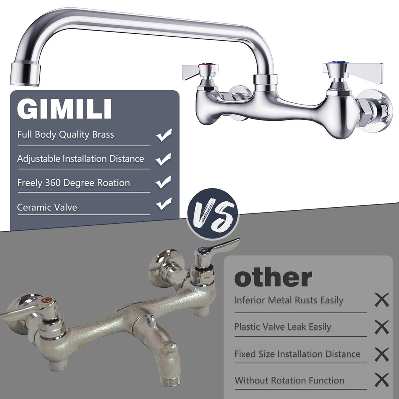 GIMILI Commercial Sink Faucet with 12” Swivel Spout Polish Chrome