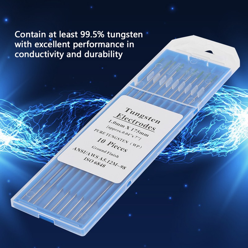 10Pcs Pure Tungsten Electrodes WP Green Tip for AC Tig