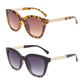 ESAVIA 2 Pack Trendy Sunglasses for Women Retro Square Sunglasses Y2K Glasses Black Shade UV400 Protection Sun Glasses 9380 (Black+Tortoise)