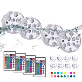 TEPENAR Submersible Led Pool Lights - Waterproof Underwater Pond Light Remote Battery Powered Remote Controlled Color Changing Shower Lights for Pool Vase Spa Party Hot Tub 4 Pack