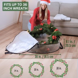 VENO 2 Pack Christmas Wreath Storage Container - 36 Inch Clear Wreath Bag, Christmas Garland and Holiday Decoration Organizers with Zipper and Durable Handles (Clear, 36"-2 Pack)