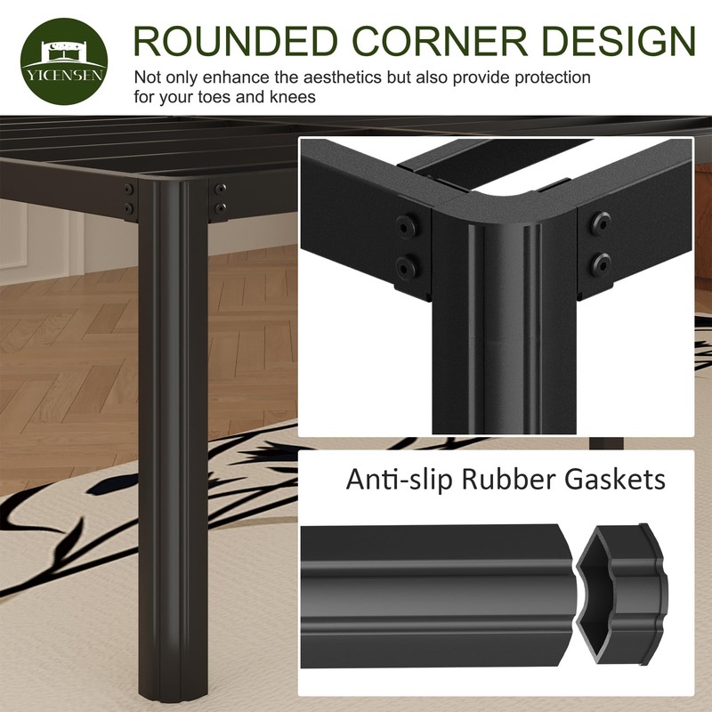 Yicensen 24 Inch High Full Bed Frame with Rounded Corner