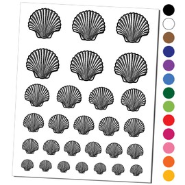 Scallop Seashell Hashmark Shaded Beach Shell Temporary Tattoo Water Resistant Fake Body Art Set Collection - Hot Pink (One Sheet)