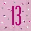 Dazzling 13th Glitz Pink & Silver Luncheon Napkins (16cm) -