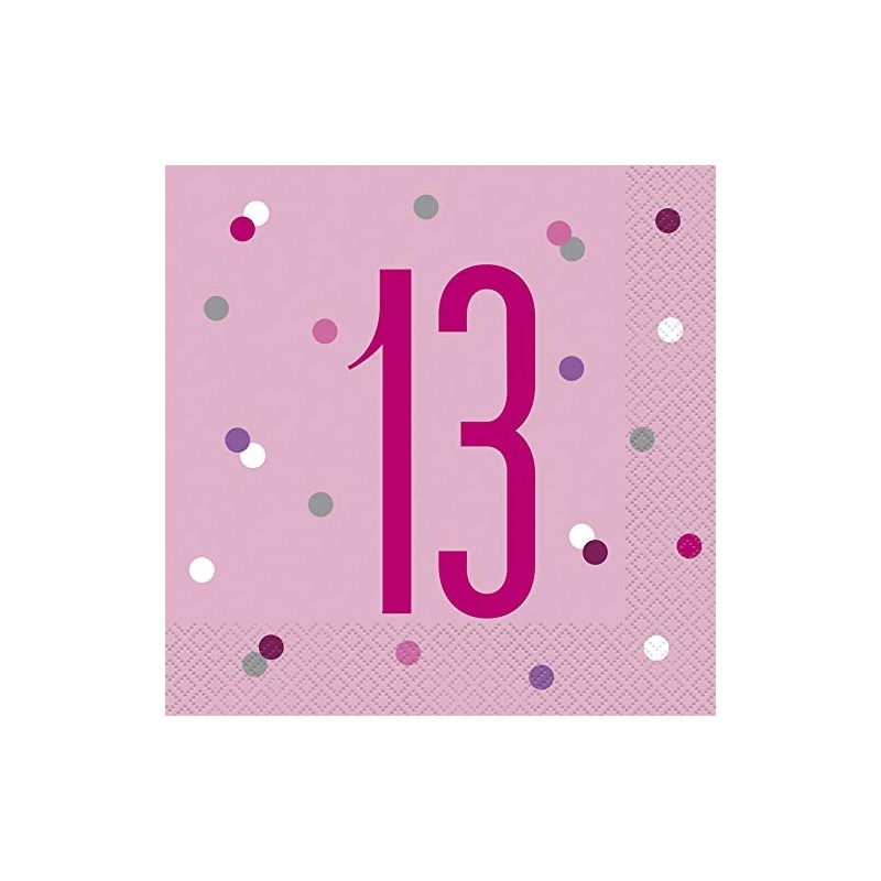 Dazzling 13th Glitz Pink & Silver Luncheon Napkins (16cm) -