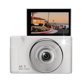 2K Digital Camera with 48MP Multi-Filter 16X Zoom Anti Shake, 3" LCD Screen Compact Vlogging Camera with 32G SD-Card, White