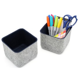 Welaxy Storage bins Set Office Drawer Organizers for School Dorm Home Kitchen bathroom bedroom Closet Cabinet Desk organize boxes Junk Organizing 2-Pack (Navy)