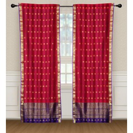 2 Lined Bohemian Indian Sari Curtains Rod Pocket Living Room Decor-43W x 96L