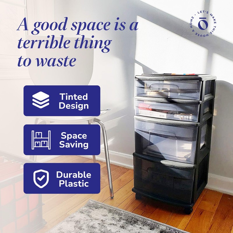 HOMZ 2-Pack 4-Drawer Plastic Storage Cart, Home & Office Organizer,