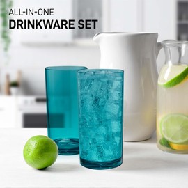 Zulay Kitchen Acrylic Glasses Drinkware - 6 Piece Unbreakable Plastic Tumblers - BPA-Free, Reusable Plastic Drinking Glasses for Home & Outdoors - Lead-Free & Dishwasher Safe - Turquoise - (16oz)