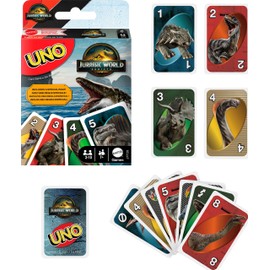 Mattel Games ​UNO Jurassic World Rebirth Card Game for Kids, Family & Adult Games Nights, Deck with Special Rule & Images Inspired by the Movie, JFT28