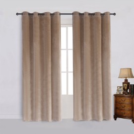 Cherry Home Super Soft Luxury Velvet Curtains Set of 2 Sand Color Room Darkening Blackout Drapes Drapery Cream 52 Inch Wide by 72 Inch Length with Grommet Sand(2 Panels) with Tiebacks