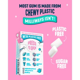 Milliways Bubblemint | Plastic Free Gum | Xylitol, Aspartame-Free, Sugar-Free, Plant-Based, Natural Chewing Gum | 120 Pieces Total (12 Packs of 10 Pieces)