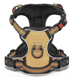 BaoCheng Anti-Pull Dog Harness, Small/Medium/Large Dogs, Breathable Mesh, Easy Loading and Unloading, 3 Buckles, Safety, Relieves Coughs, Reflective (Khaki, M)