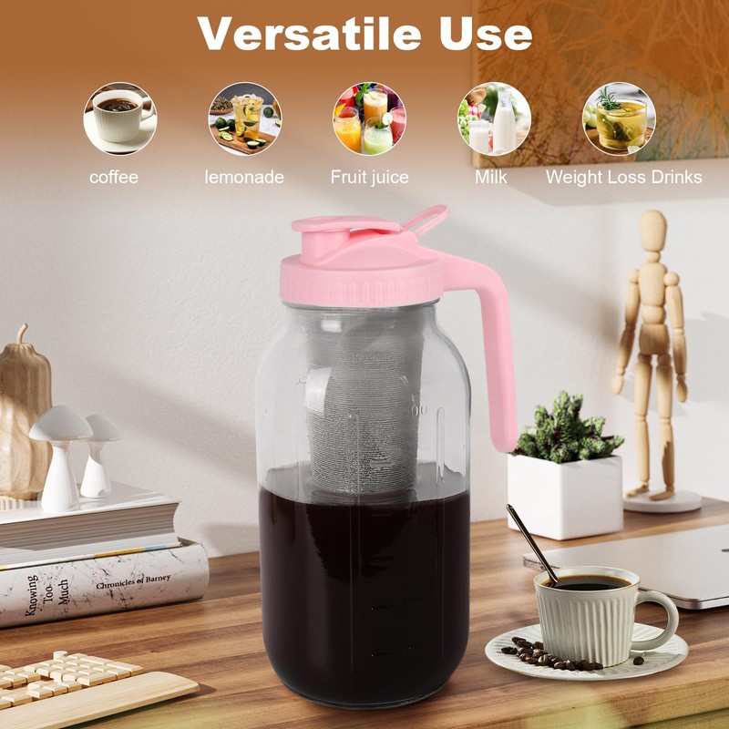 Cold Brew Coffee Maker，64 oz Wide Mouth Mason Jar Pitcher