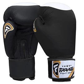Farabi Boxing Gloves Real Leather Target Series (Black, 12-oz)