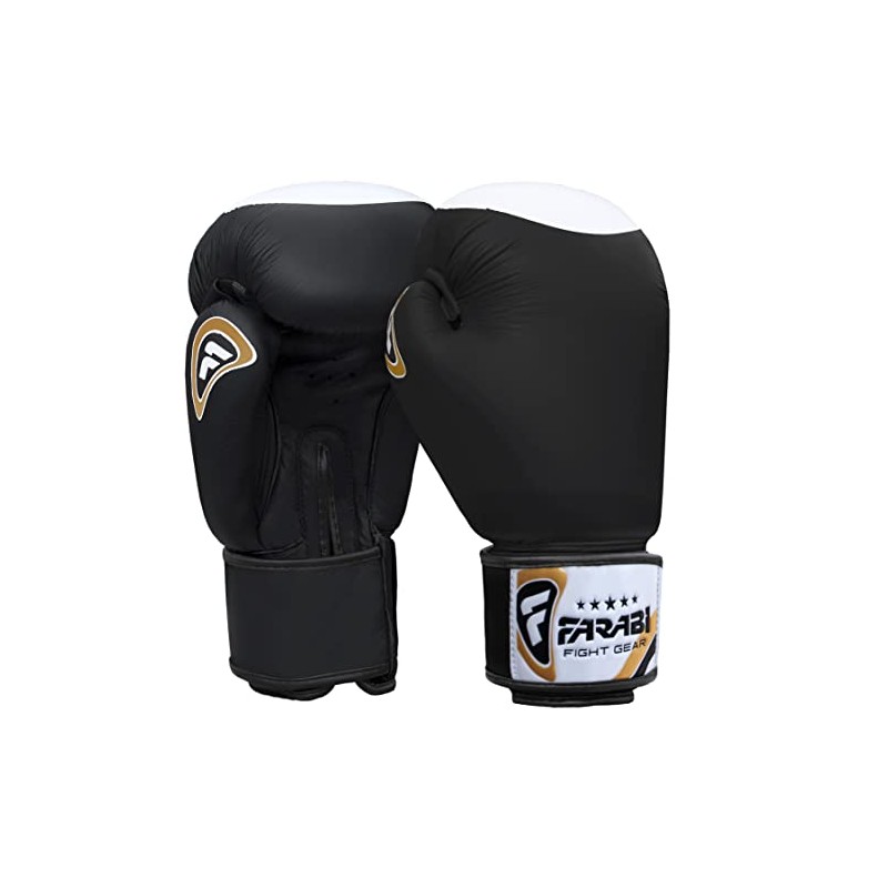 Farabi Boxing Gloves Real Leather Target Series (Black, 12-oz)
