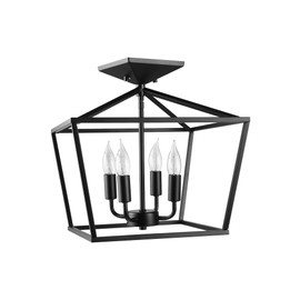 Globe Electric 61182 4-Light Semi-Flush Mount Ceiling Light, Matte Black, Flame Tip Vintage Edison Incandescent Bulbs Included, Ceiling Light Fixture, Bedroom Lights for Ceiling, 120 Lumen