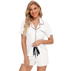 Leikar 2 Pack Women'S Summer Pajamas Bride Pajamas Sets Sleepwear Soft Pjs Lounge Sets Black/White