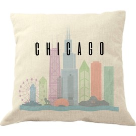 DrupsCo Chicago Throw Pillow Case - Chicago Pillow Cover 18x18, Decorative Chicago Pillows