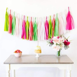 Full Win Shop 30 pcs Tassel 7ft DIY Party Hanging Decoration Mix Colors Paper Tassels Garland for Wedding Decor, Birthday Party, Baby Shower, Bridal Shower (Pink+Rose+Beige+Green+Fruit+Watermelon)