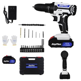 21V Cordless Drill Driver Home Tool Kit, Hand Tool Set for DIY, Home Maintenance, 0-400/1400RPM, 45NM, 25+1 Torque Setting, Gloves, Storage Box Included - White