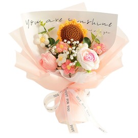 Generic Crochet Flower Bouquet Already Made Woven Bouquet Artificial Flowers Bouquet for Restaurant Party Supplies Hotel Study Room, Pink Flower, 35cmx35cm