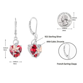 Oskani Dangle Drop Leverback Earrings for Women, 925 Sterling Silver Infinity Butterfly Heart July Birthstone Ruby Color Earrings Jewelry, Anniversary Birthday for Her, Cubic Zirconia