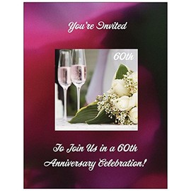 60th Wedding Anniversary Invitations Champagne Glasses- 25/pk