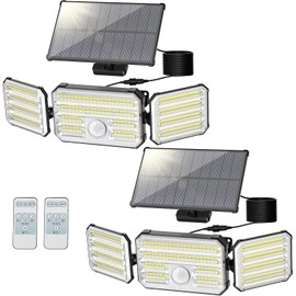 Solar Lights for Outdoor Use with Motion Sensor, 160 LED Solar Lights for Outdoor Use with Alarm Function, 2000 mAh 4 Modos IP67 Waterproof Solar Wall Light with Remote Control for Garden, Garage - Pack of 2