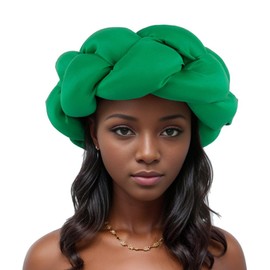 Exaggerated Big Braid Head Band African Raw Silk Turban Cap for Women Nigeria Wedding Party Headpiece Female Headband (One Size,Green)