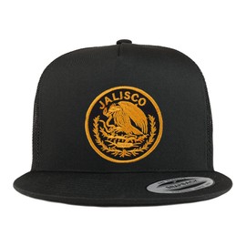 Trendy Apparel Shop - Gorra de camionero con 5 paneles de visera plana de Jalisco Mexico, Negro -, XX-Large
