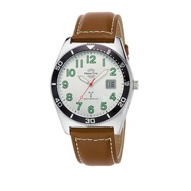 Master Time MTGA-10856-41L Radio Quartz Men's Watch Analogue Digital with Leather Strap, silver, Modern