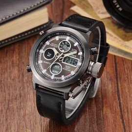 JewelryWe Watches Men's Analogue Digital Quartz Two Time Zone Wristwatch Nylon Tetxil Bracelet Watch Sports Watch with Luminous Hands, Alarm, Stopwatch, Chronograph, Glockenspiel, Date Day Calendar,