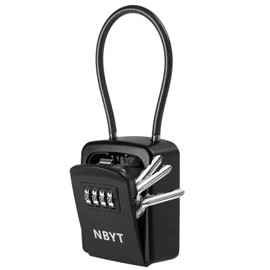 NBYT Portable Combination Lock keybox,For House Keys Key Hiders to Hide a Key Outside,Waterproof Key Safe Storage Lock Box(Small size with steel cable rope)
