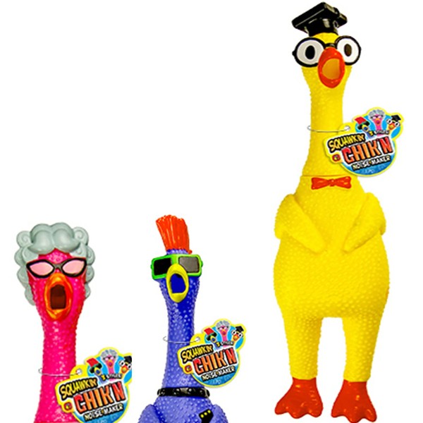 JA-RU Rubber Screaming Chicken Toy (1 Chicken Assorted) Squeaky Noise Maker Prank Toys for Kids. Funny & Annoying Gag Gifts. Classic Novelty Squeeze Items. Pet Dog Chew Toy. 1704-1p