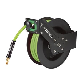 DYANMIC POWER Retractable Metal Air Hose Reel – 3/8" I.D. x 50-Foot Heavy-Duty Hybrid Hose for Durable, Space-Saving Storage
