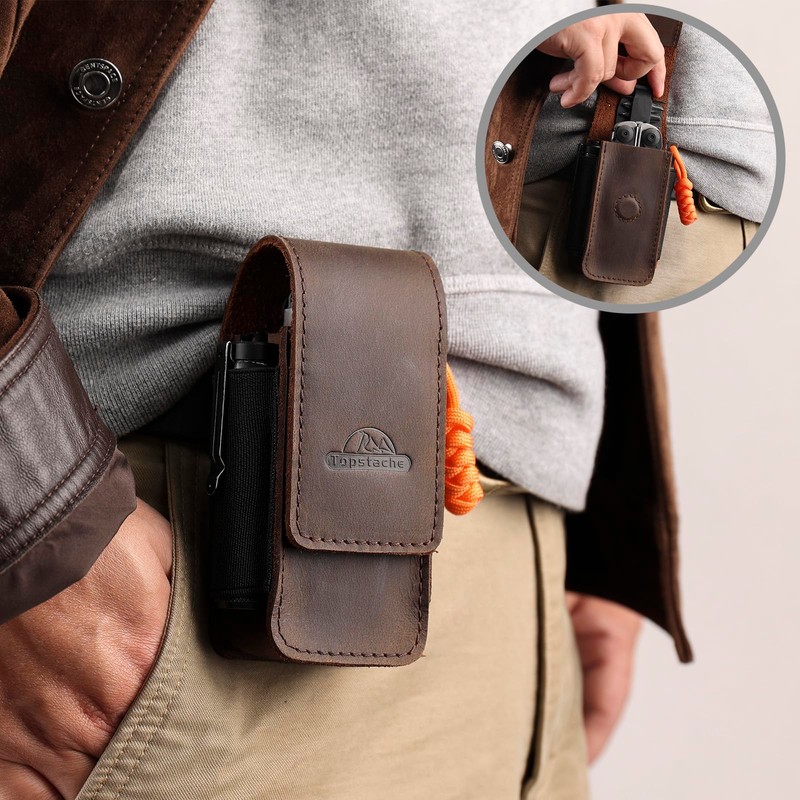 Topstache Multitool Sheath for Men - Belt Leather Multitool Holster