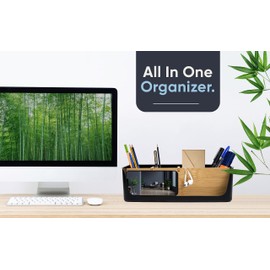 LIVONDO ECO Schreibtisch Organizer | Tisch- Büro- Kosmetik- Organizer | Handy & Tablet Halterung | Stiftehalter Schreibtisch | Briefablage | Serviettenhalter | home office storage (groß, schwarz)