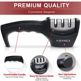 Viennex Kitchen Knife Sharpener - Professional Handheld 3 Stage Sharpening Tool for Chef Knives with Diamond, Tungsten & Ceramic Rods Includes Cut Resistant Glove