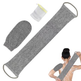 Pack of 3 Back Scrubber for Shower, Bamboo Fibre Exfoliating Scrubber Sponge, Bamboo Fibre Back Brush, Massage Glove with Back with Mitt with Soap Bag (Grey)