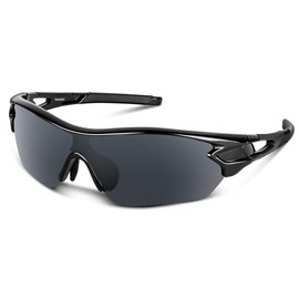 TAC TR90 Sports Sunglasses, Polarized Lenses, Cycling, Climbing, Fishing, Baseball, Golf, Running, Driving, Tennis, Skiing, Ultra Lightweight, UV400, UV Protection, Unisex, Safe, Clear, Black