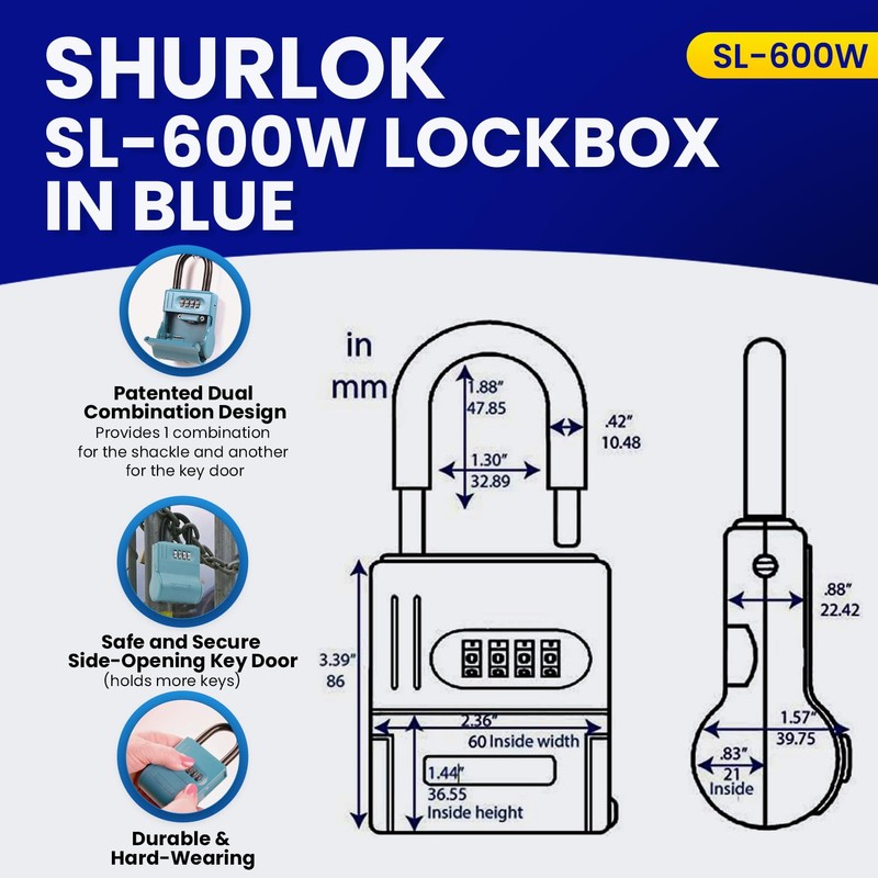ShurLok SL-600W Numbered Key Storage Combination Lock Box, Blue