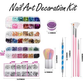 Kit de Arte de uñas, Kit De Accesorios Decoración Uñas con Pinceles para DIY Uñas,Juego de Manicura Diseño con Brillo Fino, Mariposa de Uñas,Accesorios Decoración Copos de Hoja de Oro, Diamantes de Imitación para Arte de Uñas y Cepillo para Polvo