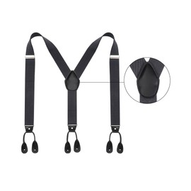 Kajeer Mens Adjustable Button End Suspenders - Y-Back Elastic Tuxedo Suspenders with Heavy Duty Leather Buttons End (Dark gray)