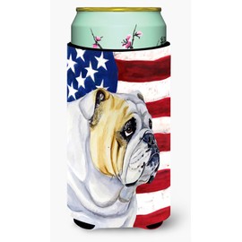 Caroline's Treasures LH9018TBC USA American Flag with English Bulldog Tall Boy Beverage Insulator Beverage Insulator Hugger, Tall Boy, multicolor