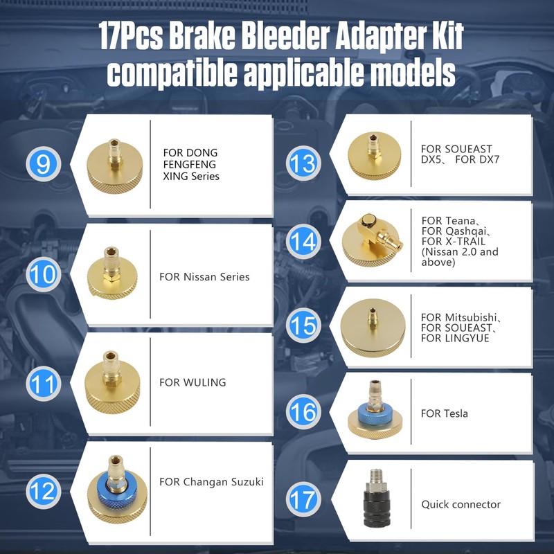17+3Pcs Brake Bleeder Adapter Kit,Brake Master Cylinder Bleeder Kit,Brake Fluid